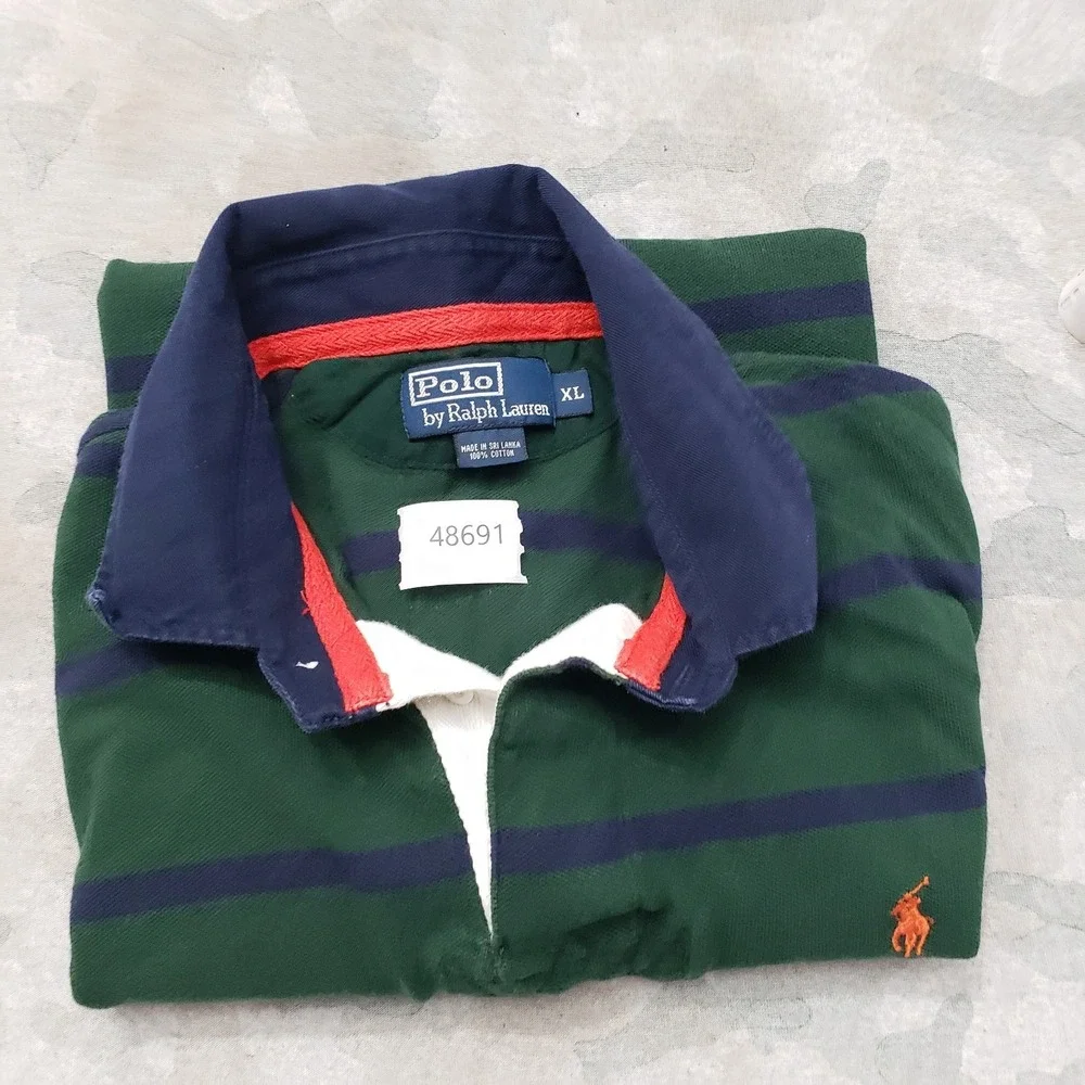 Polo Ralph Lauren Polo Shirt Mens XL‎ Green Short Sleeve Striped Preppy Academia